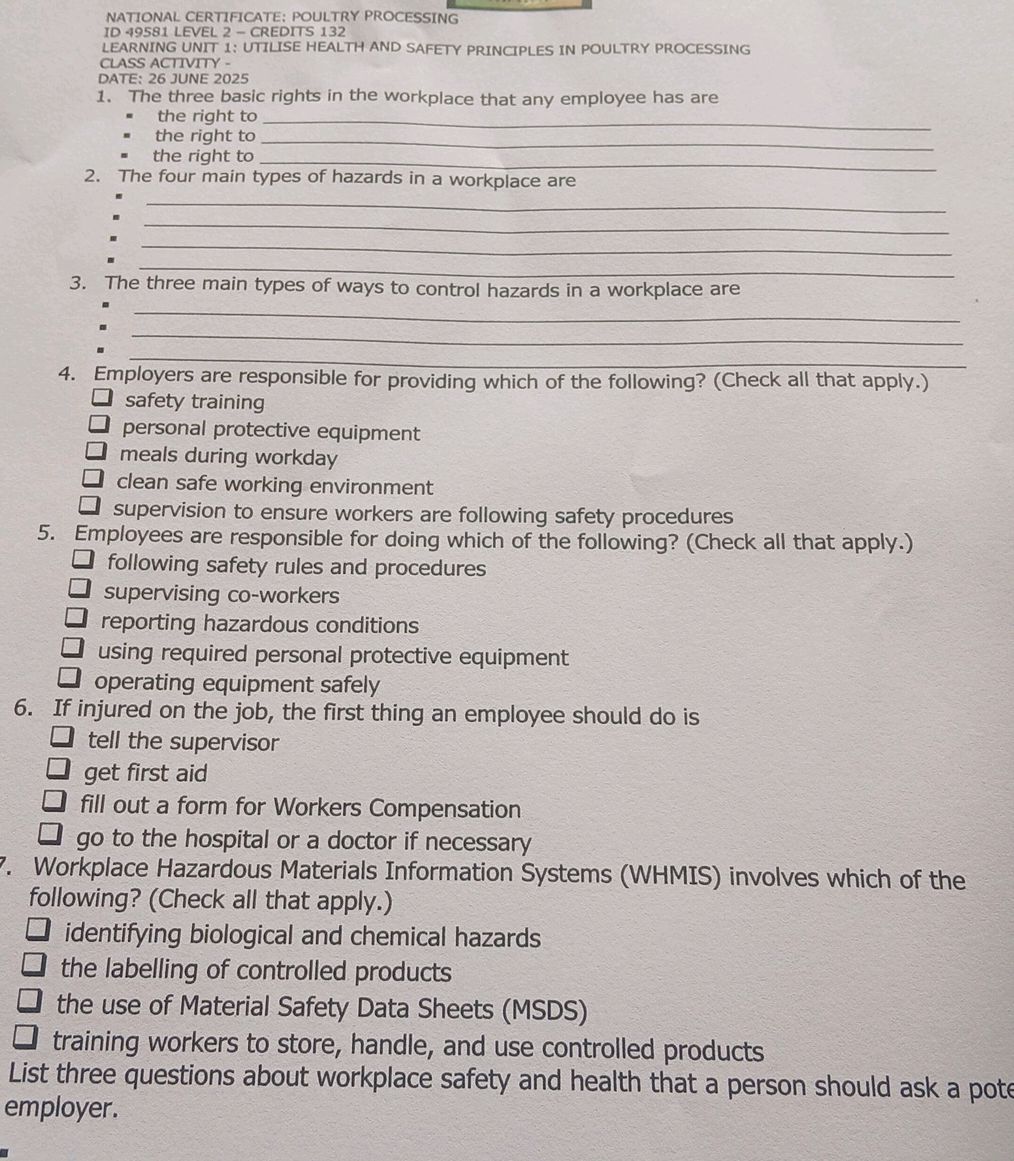 1. The three basic rights in the workplace | StudyX