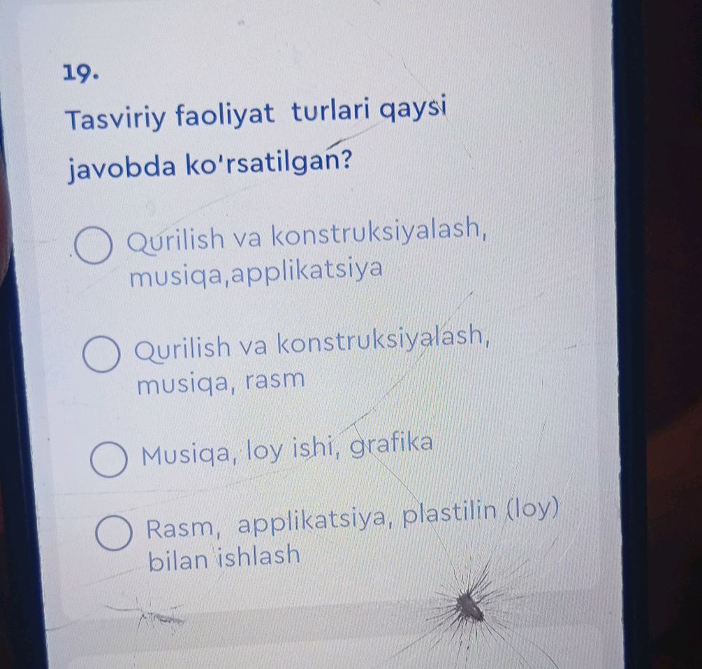 19. Tasviriy faoliyat turlari qaysi javobda | StudyX