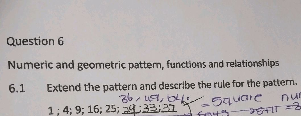 Extend the pattern and describe the rule for