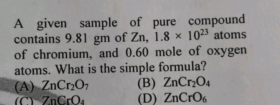 A given sample of pure compound contains