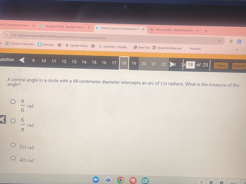 A central angle in a circle with a | StudyX