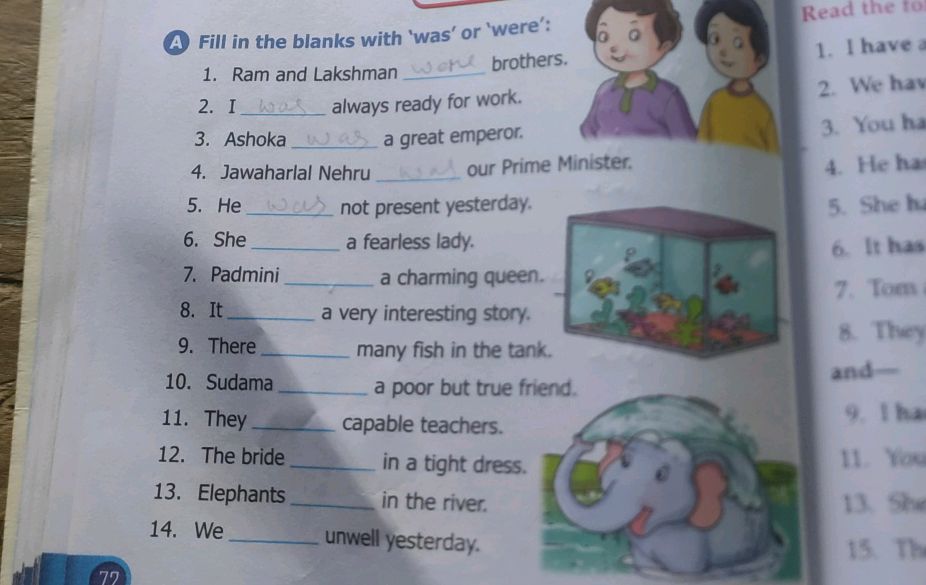 Fill in the blanks with 'was' or 'were': 1. | StudyX