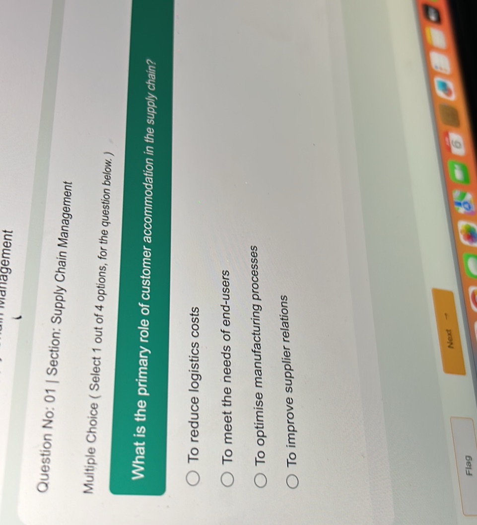 Question No: 01 | Section: Supply Chain | StudyX