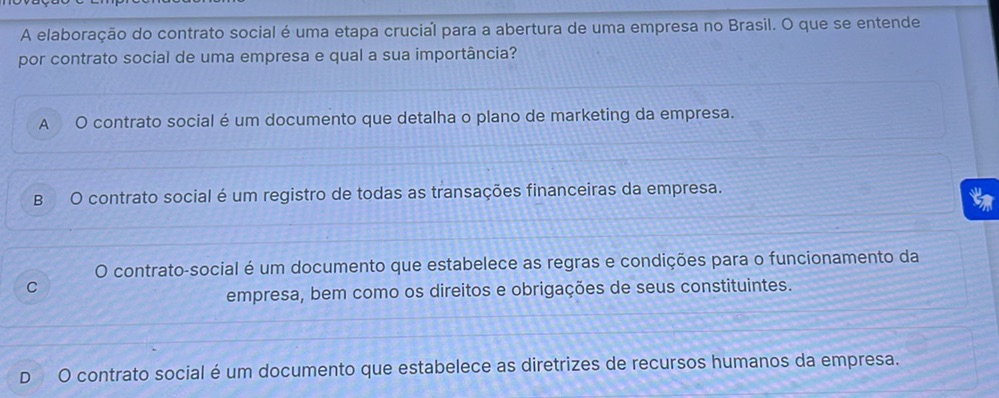 A elaboração do contrato social é uma etapa | StudyX