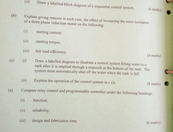 Control Labelled (ii) Draw a labelled block diagram of a | StudyX