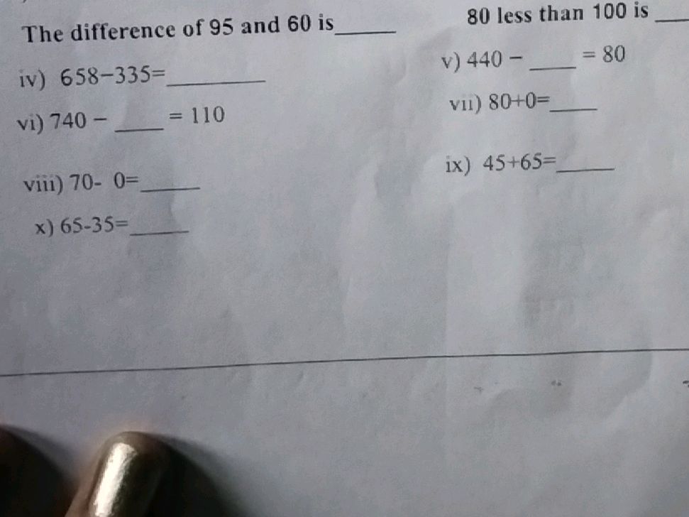 The difference of 95 and 60 is ____ iv) 658 | StudyX