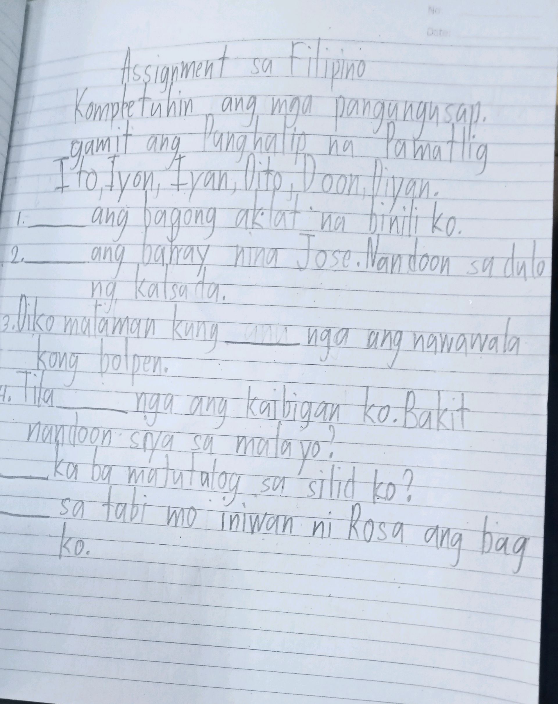 Assignment sa Filipino Kompletuhin ang mga | StudyX