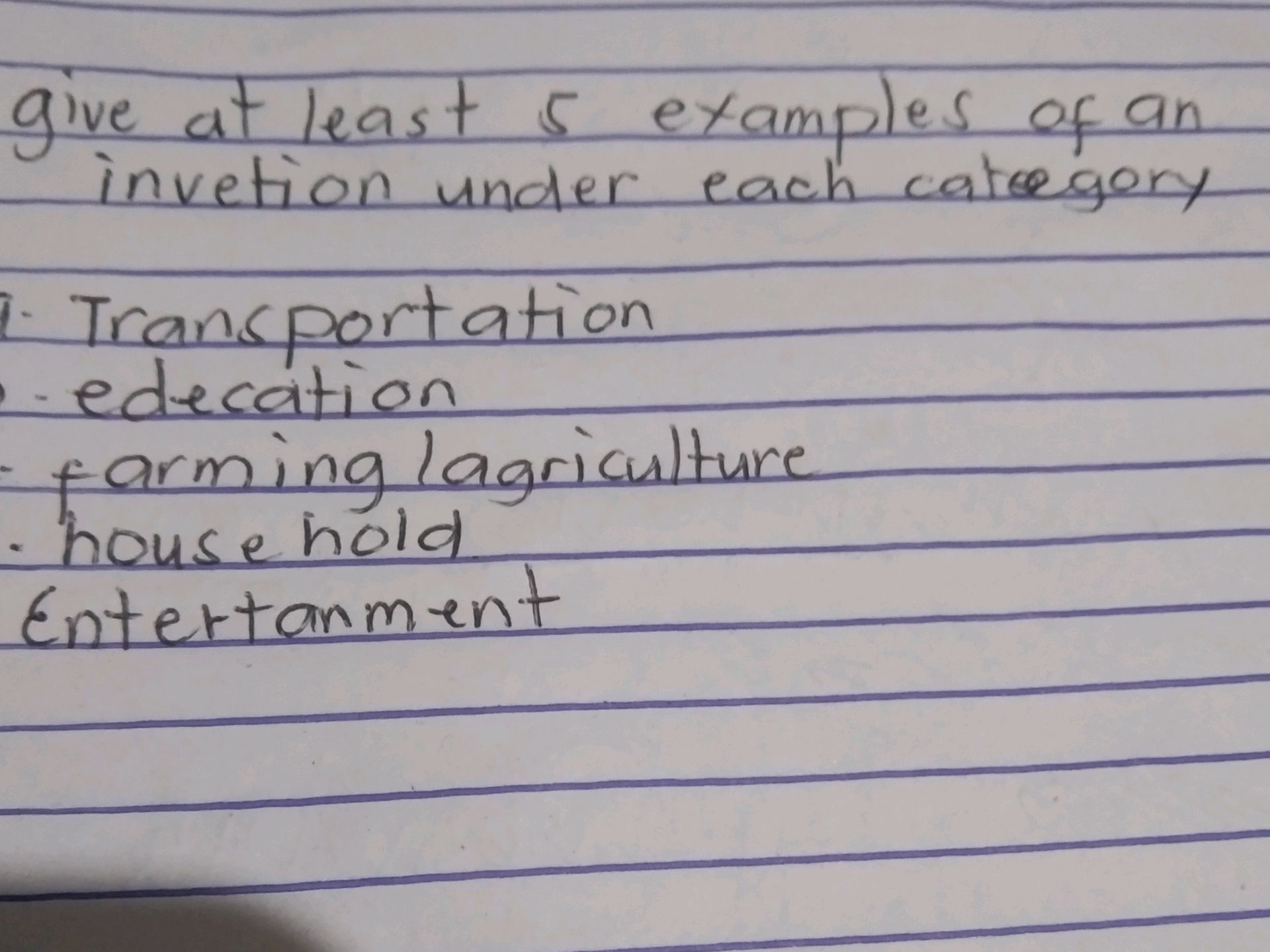 give at least 5 examples of an invetion