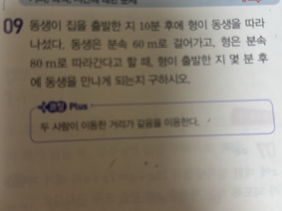09 동생이 집을 출발한 지 10분 후에 형이 동생을 따라 나섰다. 동생은 분속