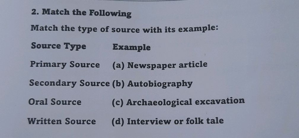 2. Match the Following Match the type of | StudyX