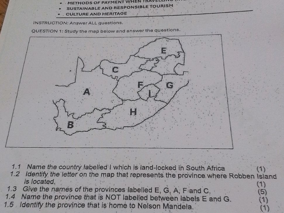 QUESTION 1: Study the map below and answer | StudyX