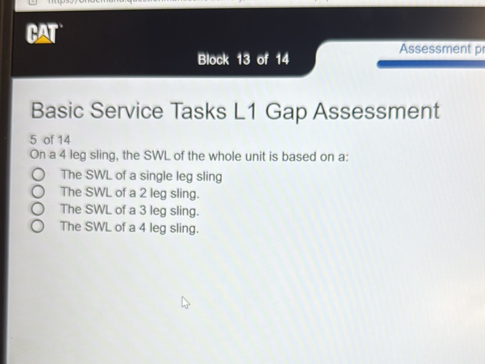 On a 4 leg sling, the SWL of the whole unit