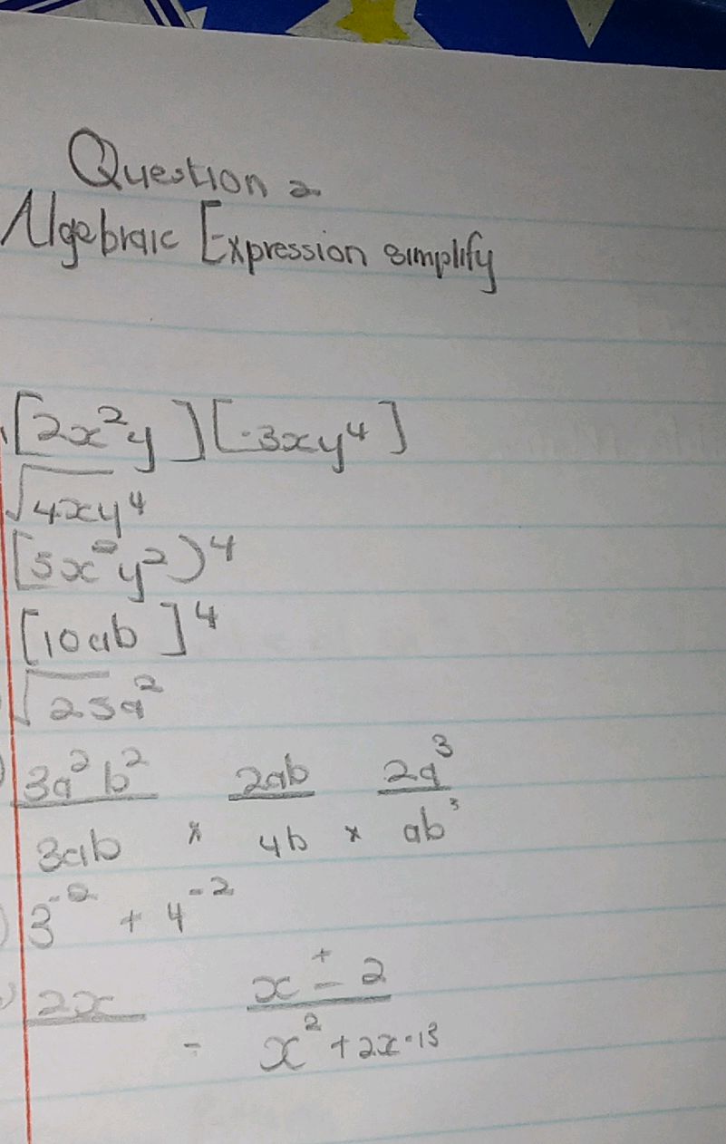 Question 2 Algebraic Expression simplify