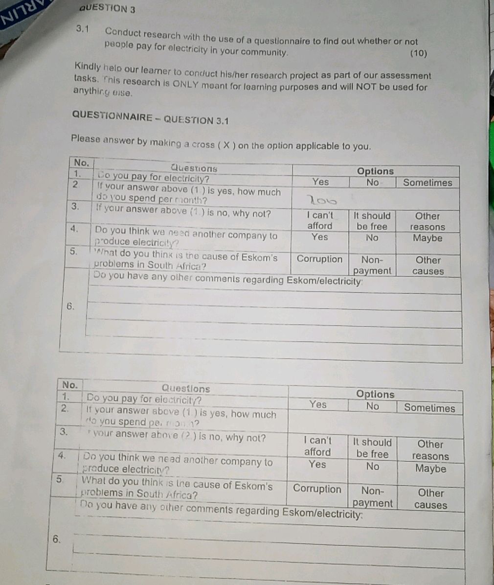 QUESTION 3 3.1 Conduct research with the | StudyX