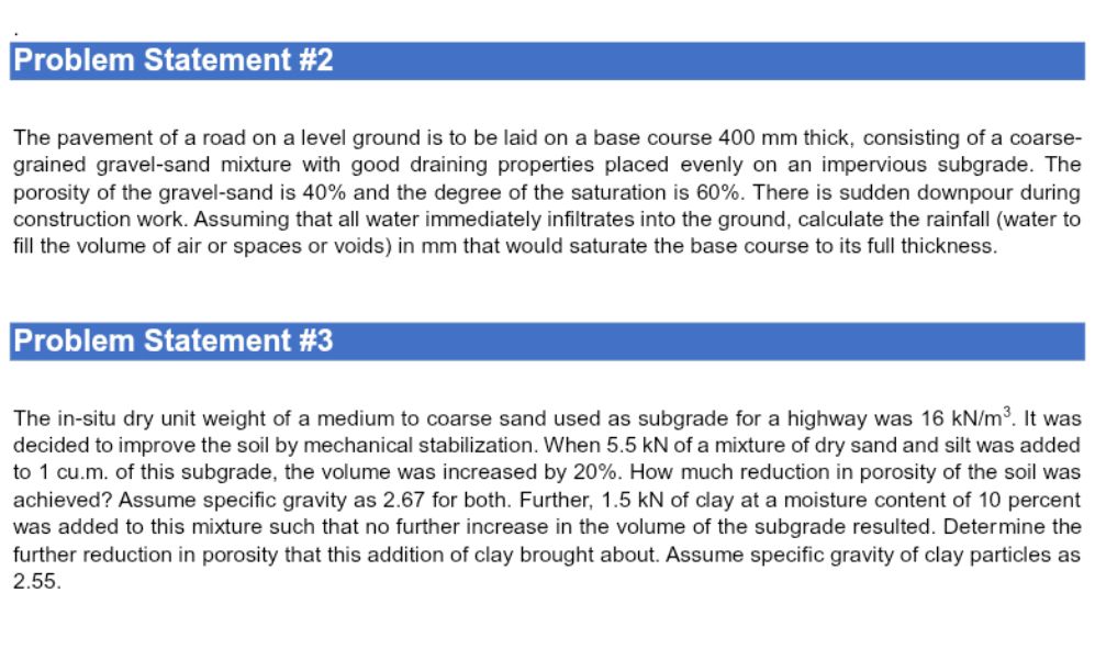 Problem Statement #2 The pavement of a road