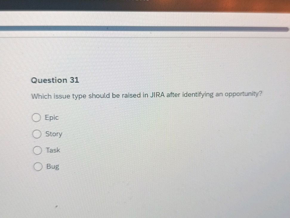 Question 31 Which issue type should be | StudyX