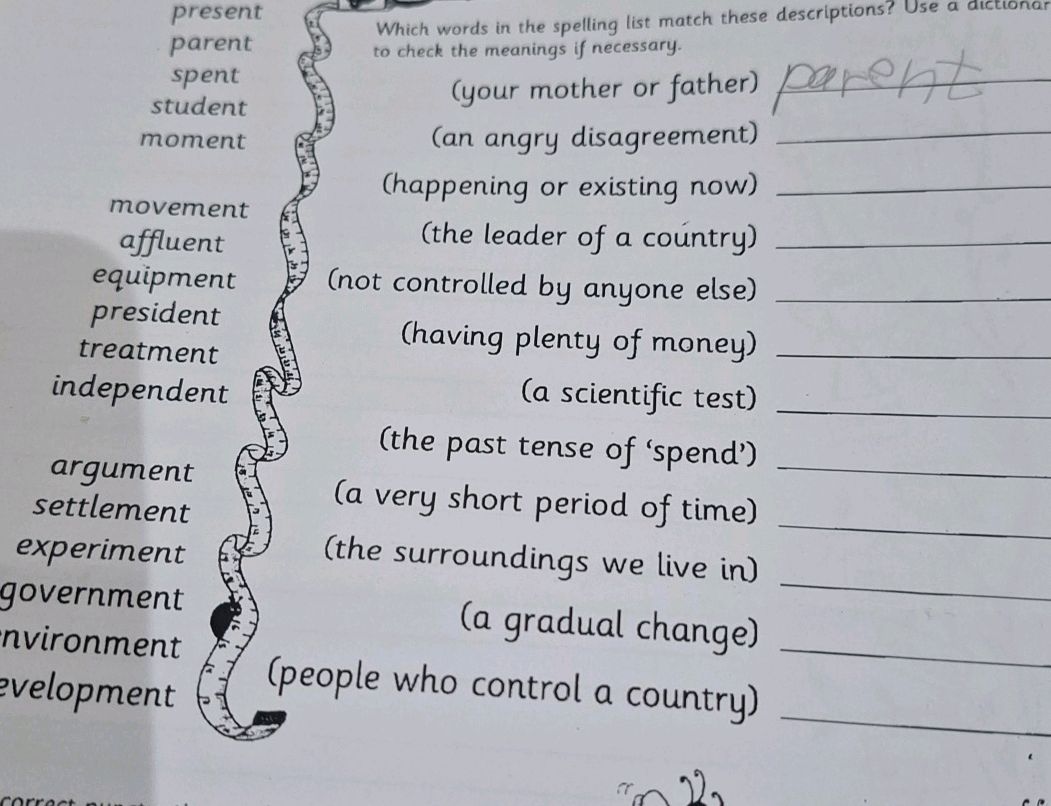 Which words in the spelling list match these | StudyX