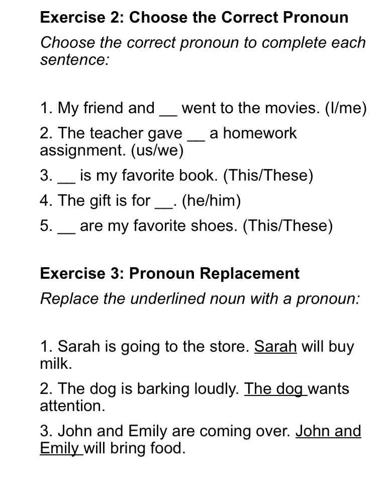 Exercise 2: Choose the Correct Pronoun | StudyX