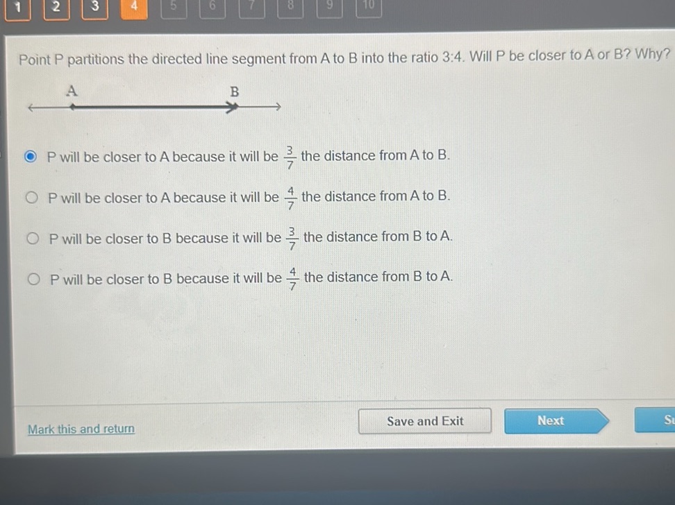 Point P partitions the directed line segment
