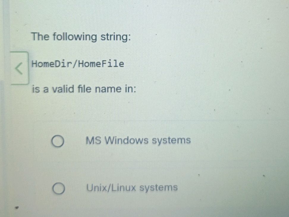 The following string: HomeDir/HomeFile is | StudyX