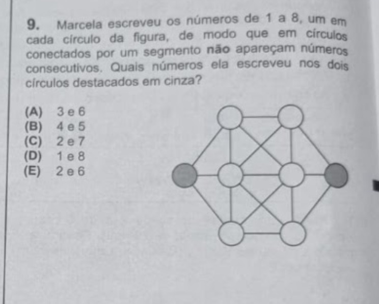 Marcela escreveu os números de 1 a 8, um em