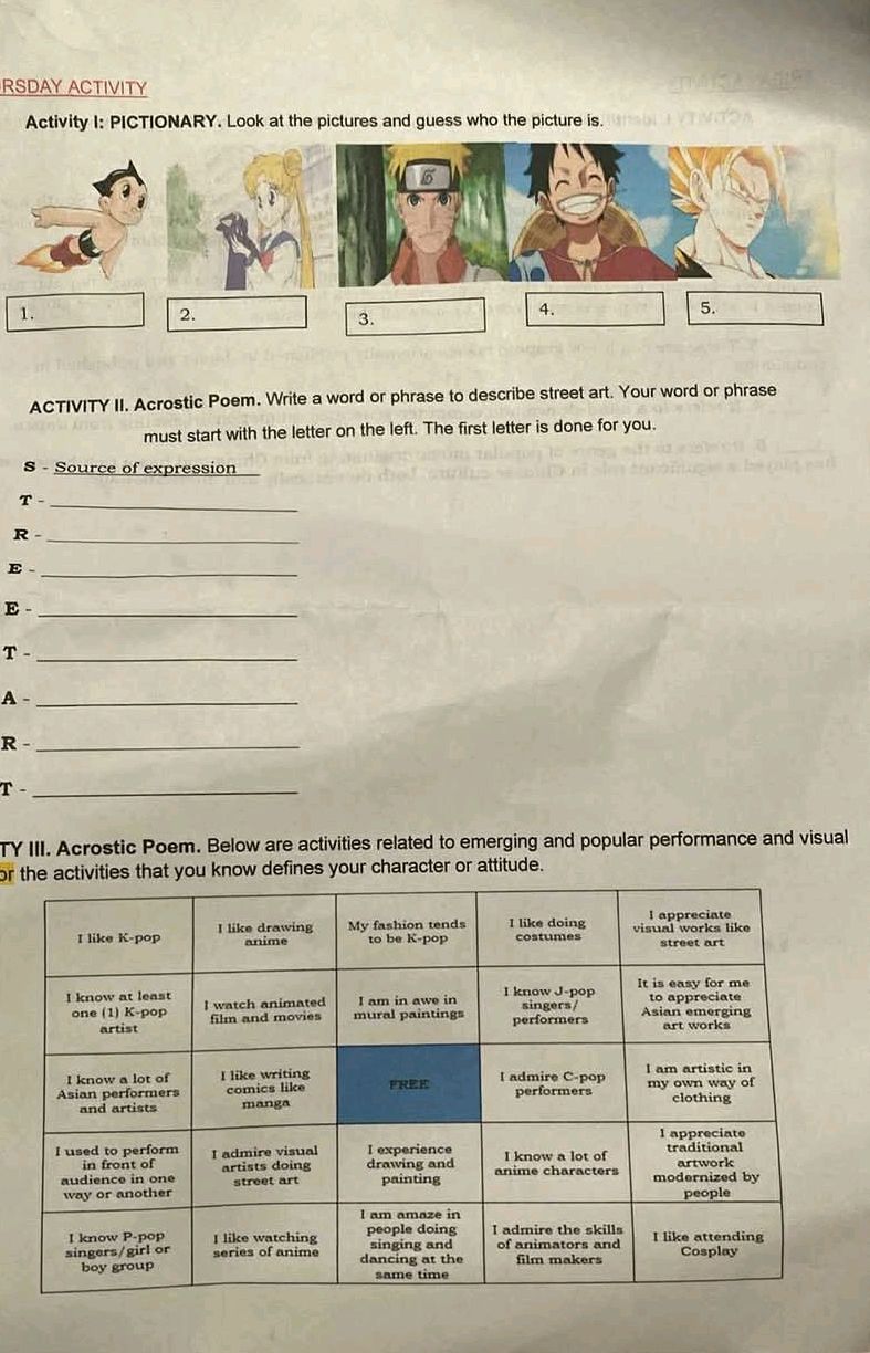 Activity I: PICTIONARY. Look at the pictures