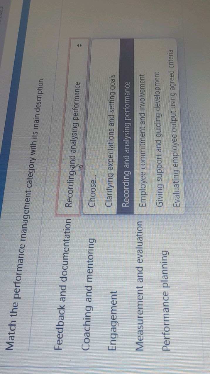 Match the performance management category | StudyX