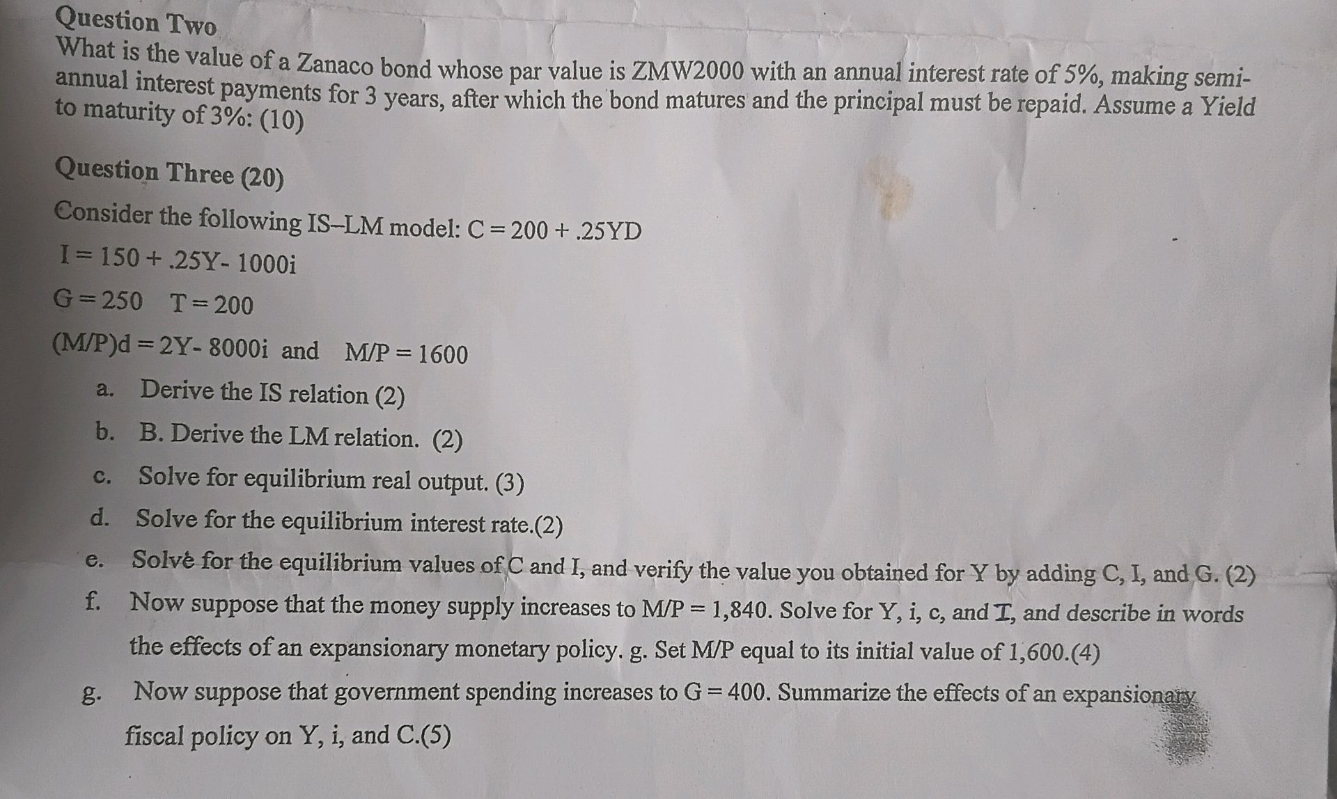 Question Two What is the value of a Zanaco | StudyX