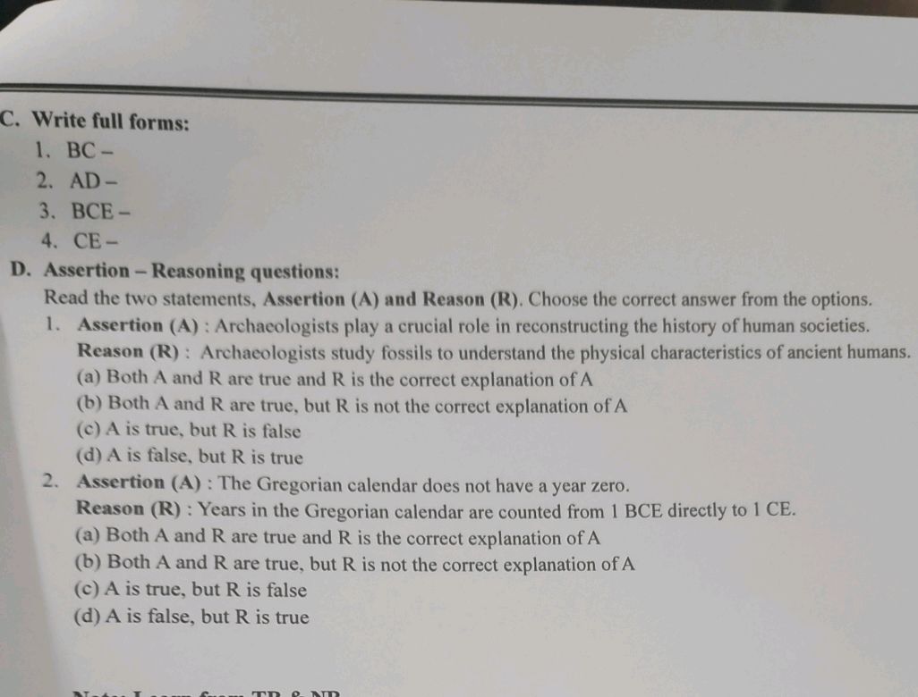 C. Write full forms: 1. BC- 2. AD- 3. BCE- | StudyX