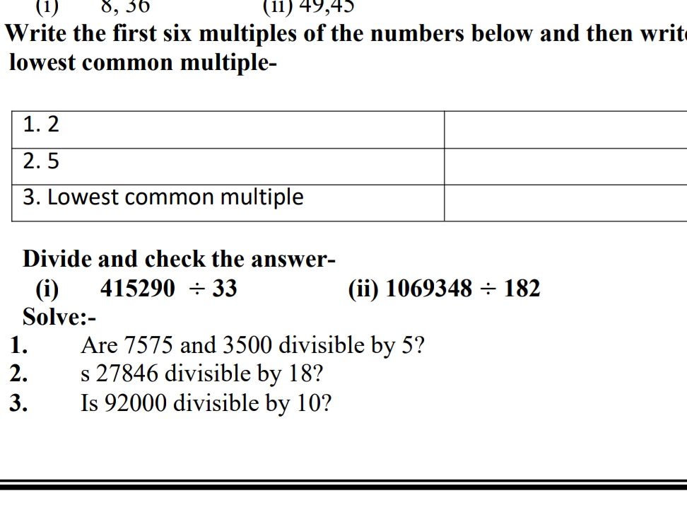 Write the first six multiples of the numbers | StudyX