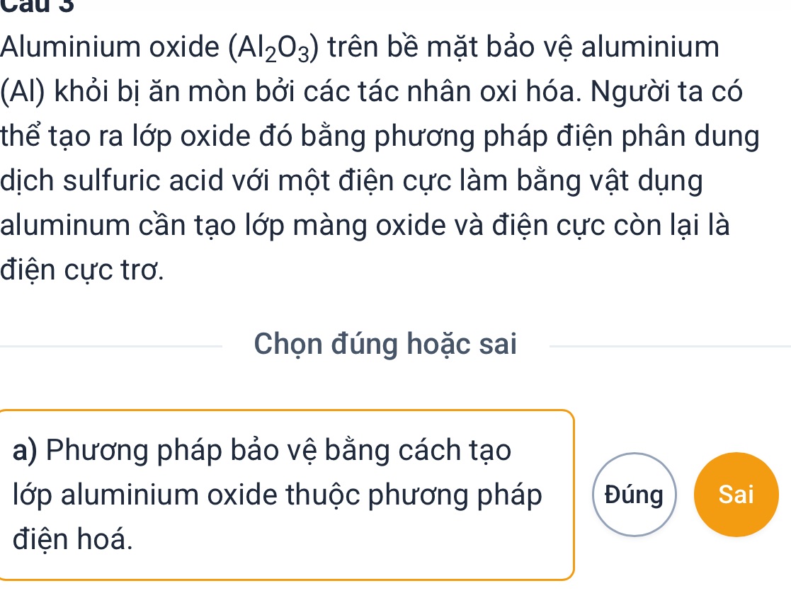 Aluminium oxide (Al2O3) trên bề mặt bảo vệ