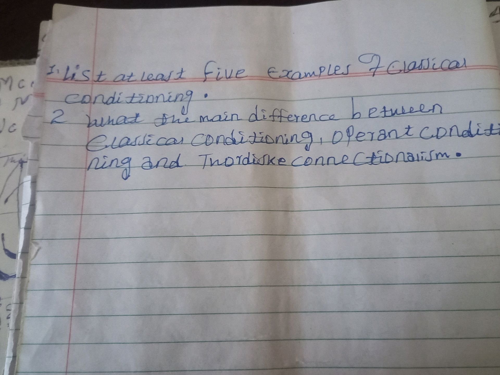 Classical Learning Test Examples 1. list at least five examples of Classical | StudyX