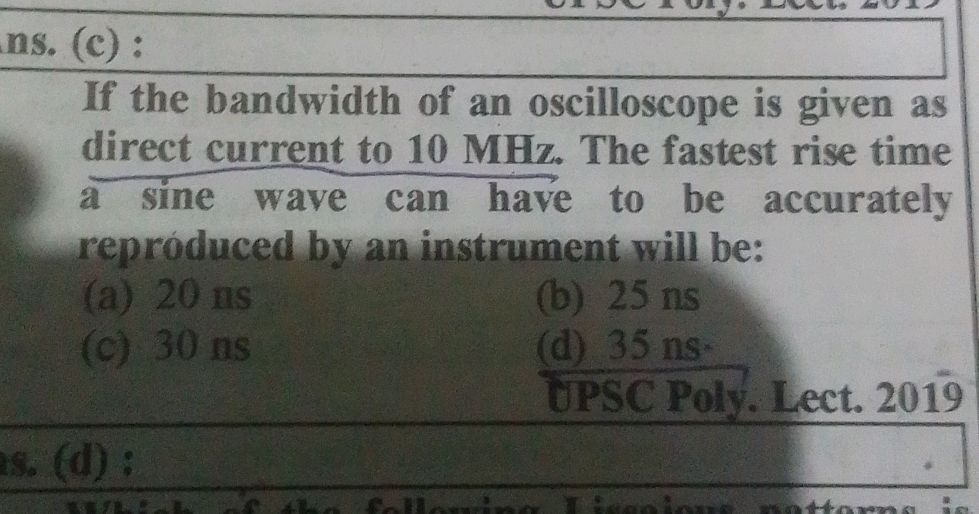 If the bandwidth of an oscilloscope is given | StudyX