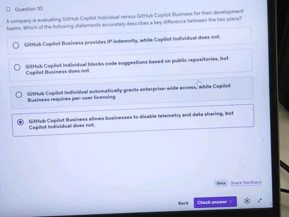 Question 10: A company is evaluating GitHub