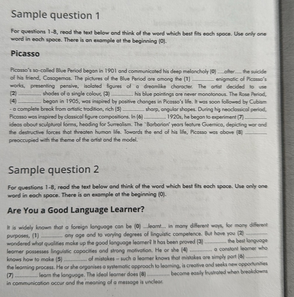 Sample question 1 For questions 1-8, read | StudyX