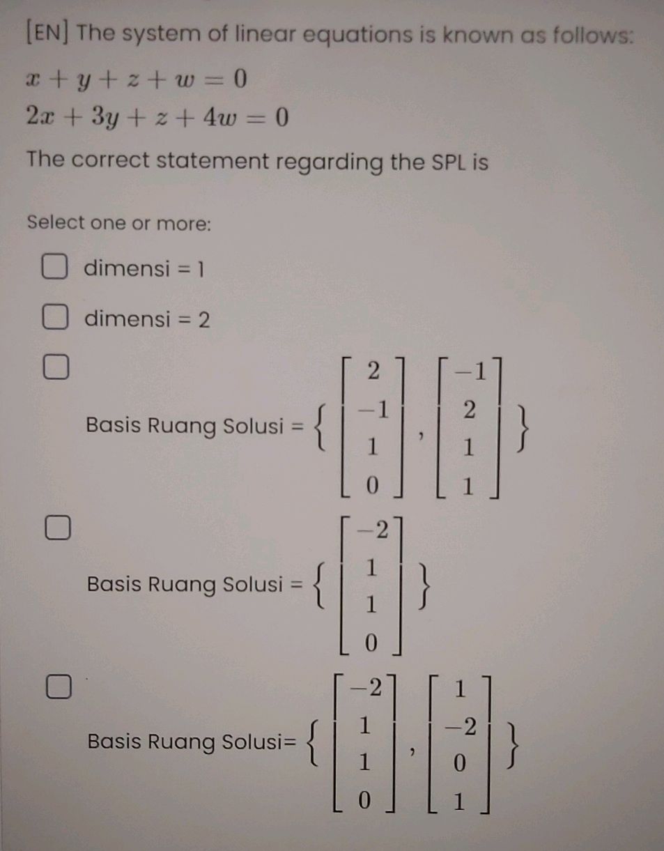 The system of linear equations is known as | StudyX