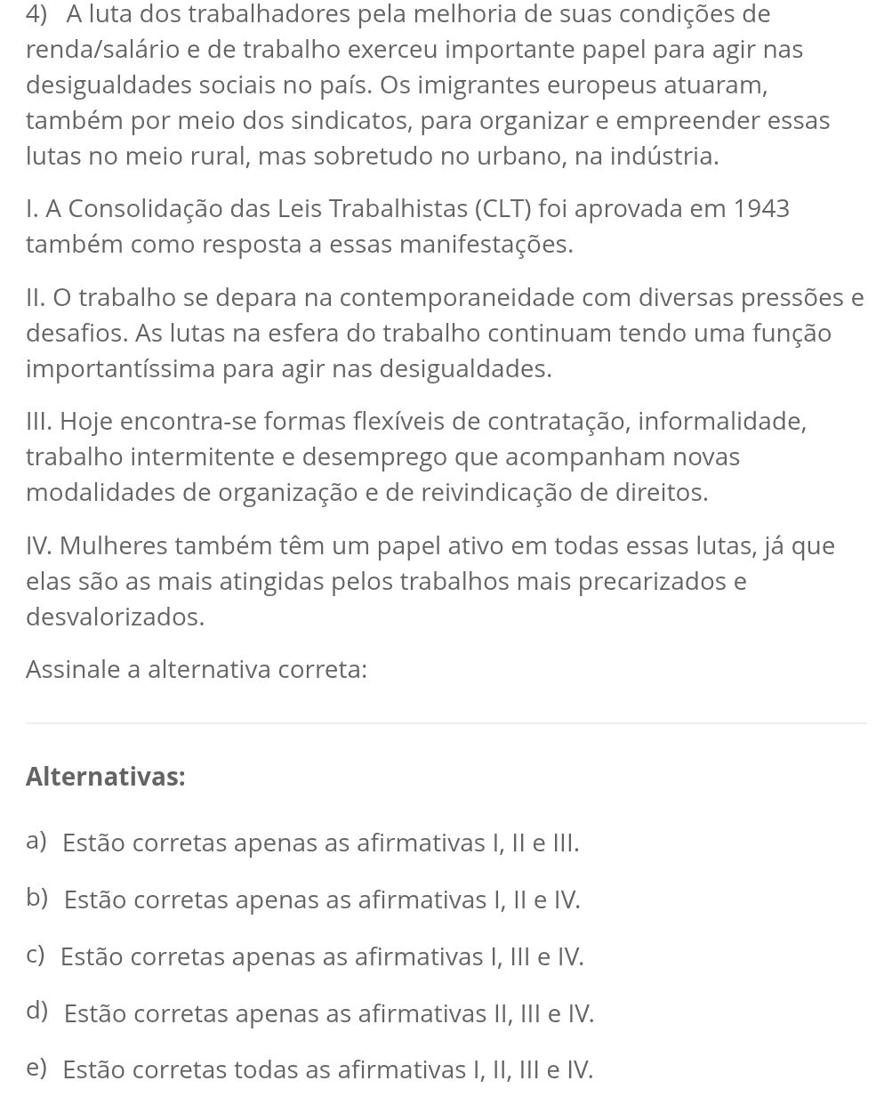4) A luta dos trabalhadores pela melhoria de