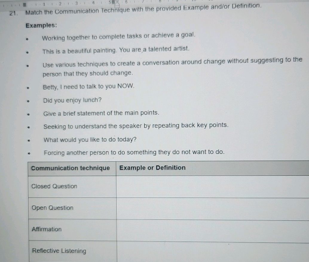 21. Match the Communication Technique with | StudyX