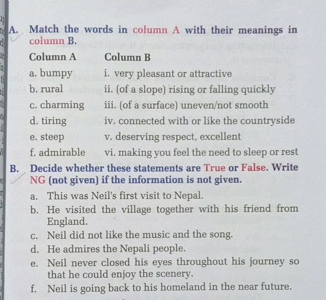 A. Match the words in column A with their | StudyX