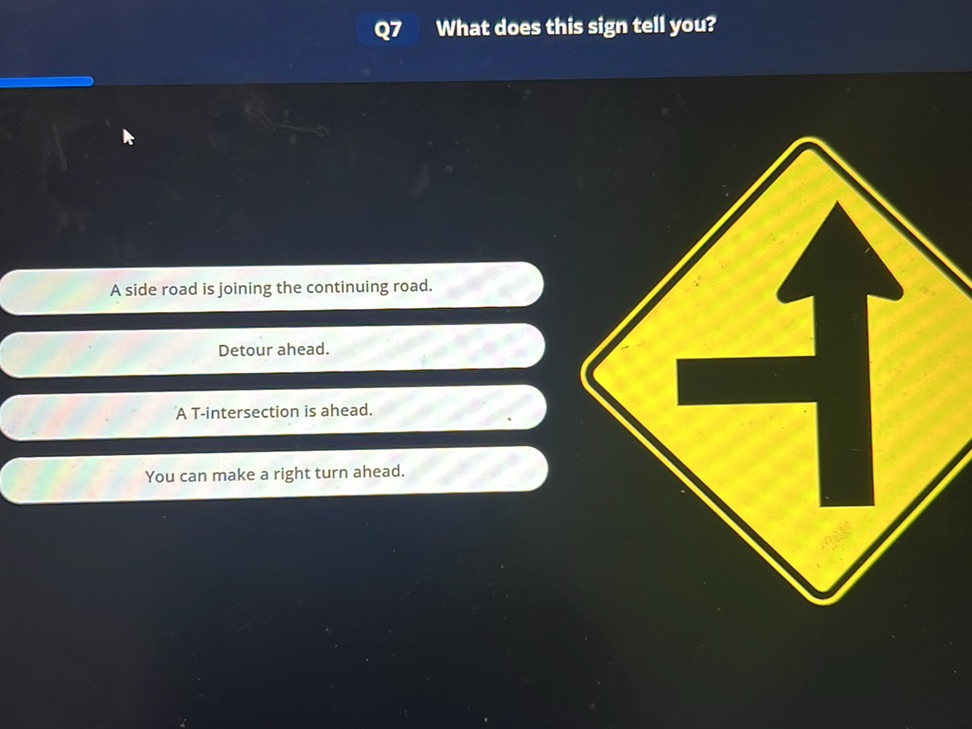 What does this sign tell you? A side road | StudyX