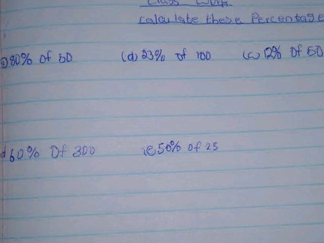 Calculate these percentages: 80% of 50 (d) | StudyX
