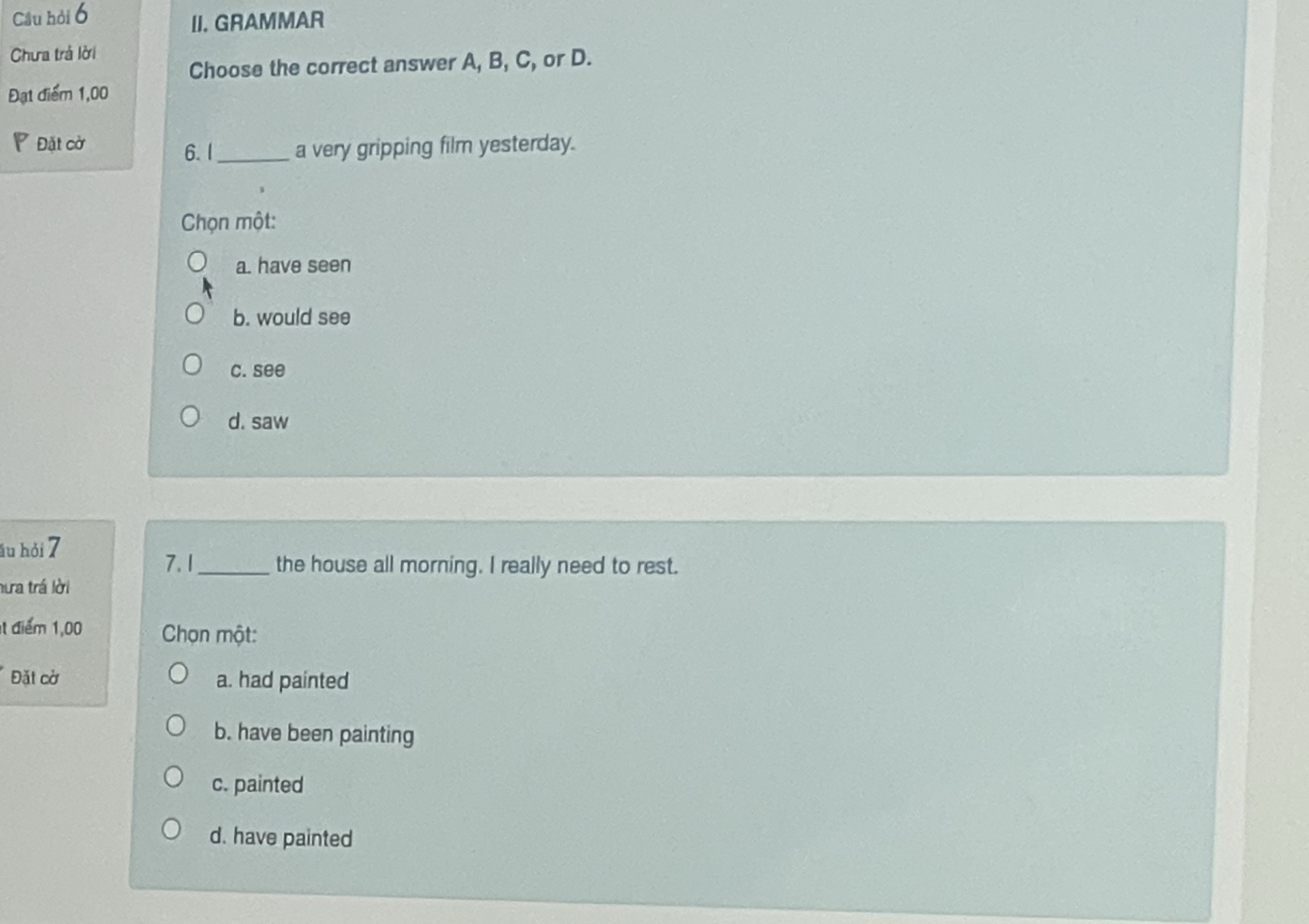 II. GRAMMAR Choose the correct answer A, B, | StudyX