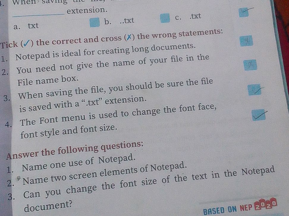 Tick ( ) the correct and cross (X) the wrong | StudyX