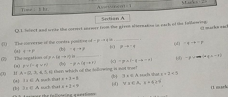 Q.1. Select and write the correct answer | StudyX