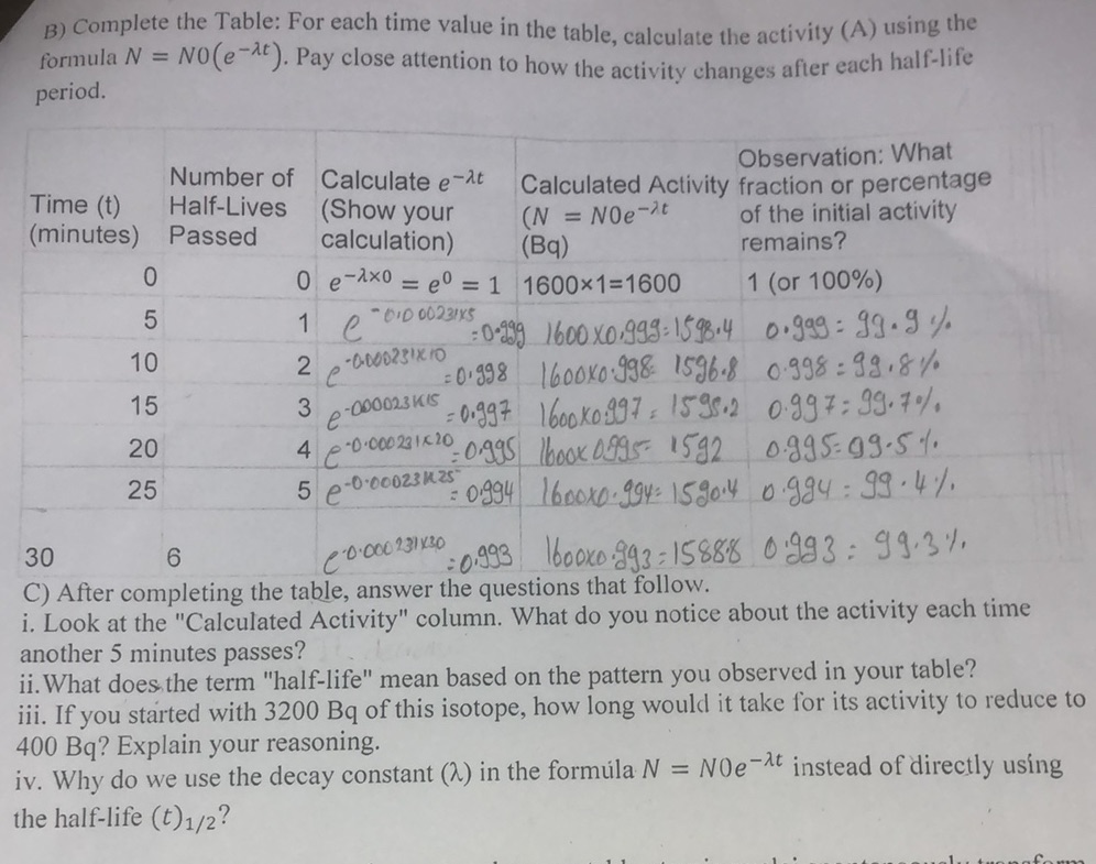 B) Complete the Table: For each time value | StudyX