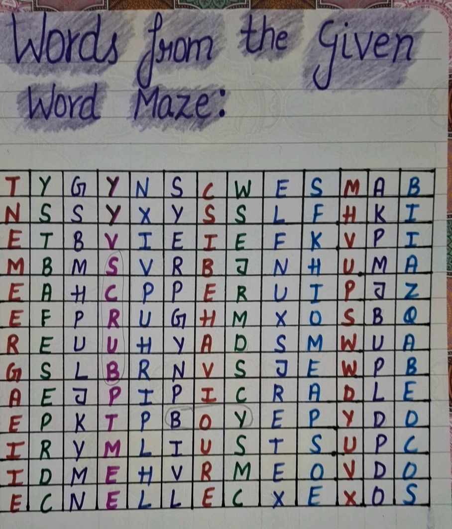 Words from the Given Word Maze: | StudyX