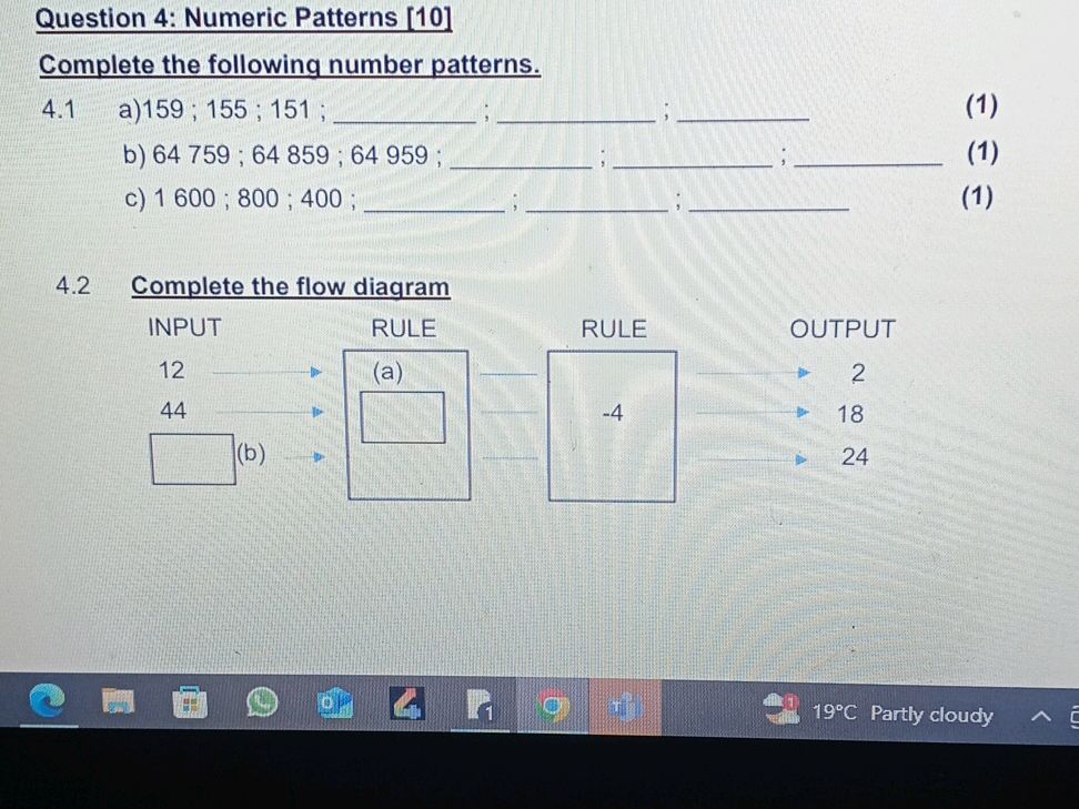 Question 4: Numeric Patterns [10] Complete