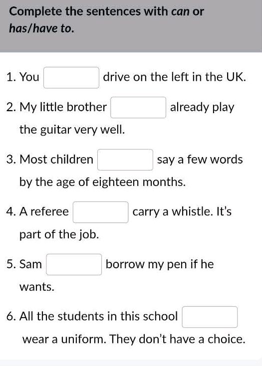 Complete the sentences with can or has/have | StudyX