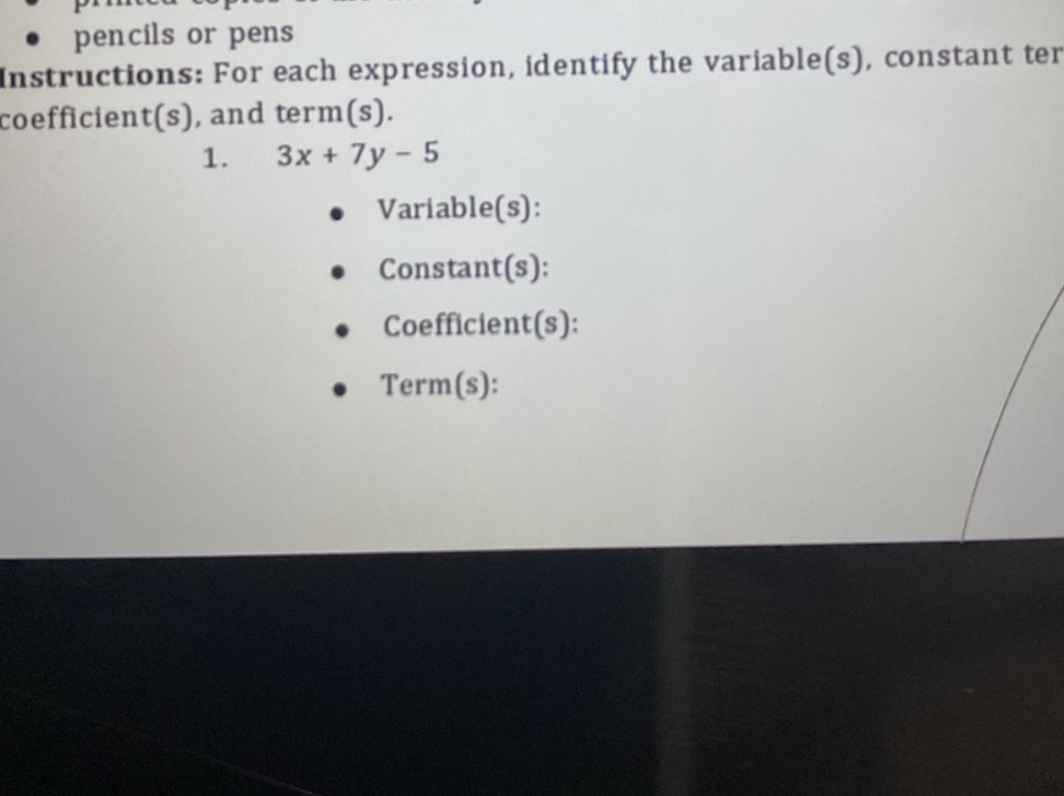 Instructions: For each expression, identify | StudyX