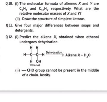 Q10. (i) The molecular formula of alkenes X | StudyX